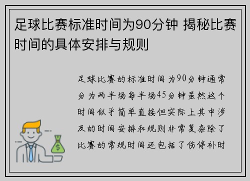足球比赛标准时间为90分钟 揭秘比赛时间的具体安排与规则
