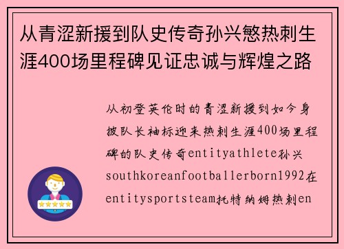 从青涩新援到队史传奇孙兴慜热刺生涯400场里程碑见证忠诚与辉煌之路 ⚽🔥 从青涩新援到队史传奇孙兴慜热刺生涯400场里程碑见证忠诚与辉煌之路 ⚽🔥